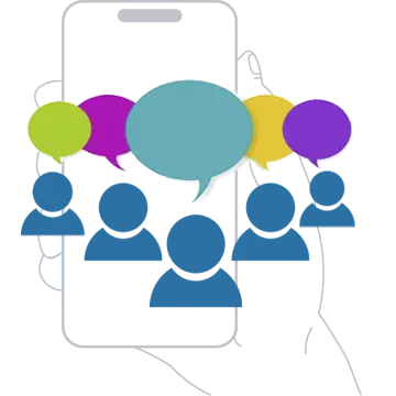 Screen with conversation icons